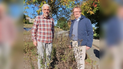 Nach der Umgestaltung sind immer alle begeistert, wie hier bei der blütenreichen Verkehrsinsel (Straße Im Flor), die mit Schülerinnen und Schülern des Berufskollegs angelegt wurde. Ralf Haffke (NaturGartenForum) und Norbert Drews (Vorsitzender HVV) initiierten und betreuen auch dieses Projekt, das noch vor der LGS durchgeführt wurde.  (Foto: Barbara Siebrecht)
