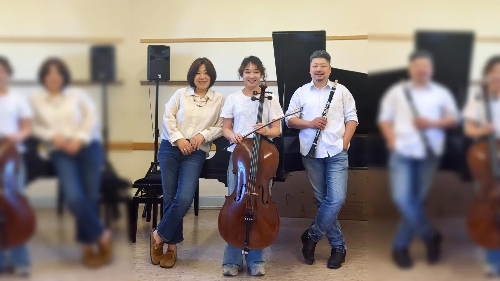 Die Kasseler Musiker Shanji Quan (Klavier), Liwen Huang (Cello) und Di Wang (Klarinette) spielen im Landgrafensaal. (Foto: copyright: Shanji Quan)