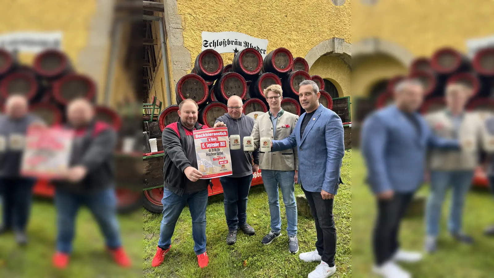 Sehen dem Bockbieranstich mit Vorfreude entgegen (v.l.): Markus Härmens (Fa. Mgrafix), Michael Lange<br>(Braumeister), Ferdinand Freiherr von Spiegel (Geschäftsführer) und Guido Kaltwasser (Vertriebsleiter). (Foto: privat)