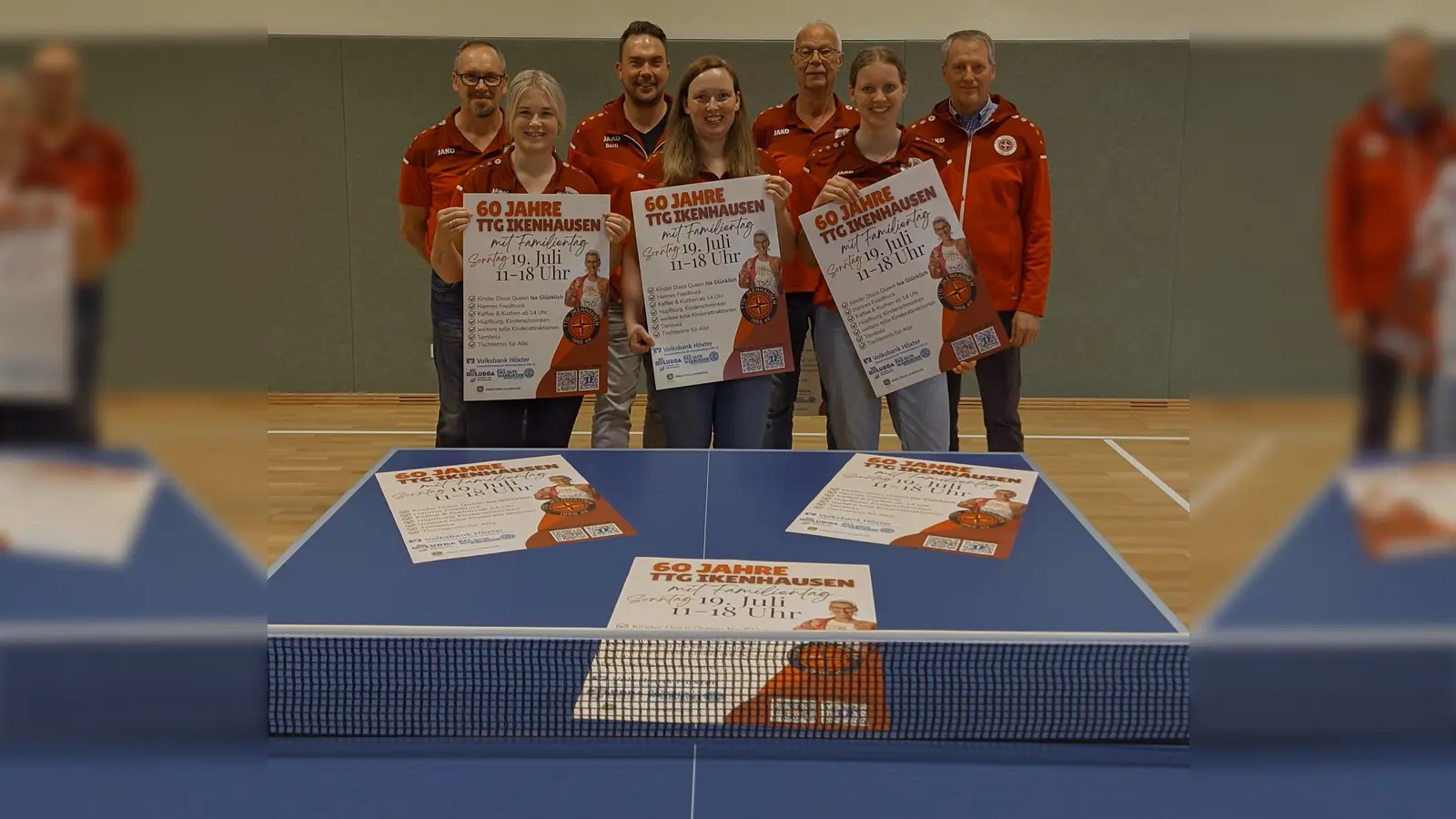 Die TTG Ikenhausen freut sich auf einen unvergesslichen Jubiläumstag (v.l.): Elmar Schäfers, Celina Schäfers, Sebastian Bickmann, Lisa Doludda, Friedhelm Schubert, Marie Jochheim, Ludger Hoischen. (Foto: privat)