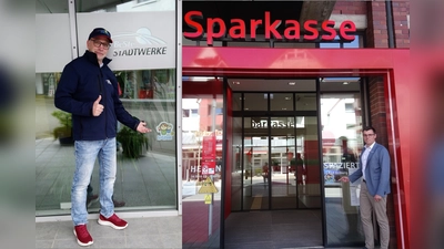 Manuel Meinersmann (l.), BeSte Stadtwerke, und Thomas Groppe, Regionalleiter Sparkasse Paderborn-Detmold-Höxter für Bad Driburg und Willebadessen. (Foto: Doris Dietrich)