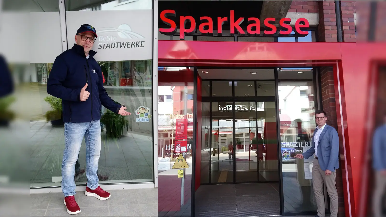 Manuel Meinersmann (l.), BeSte Stadtwerke, und Thomas Groppe, Regionalleiter Sparkasse Paderborn-Detmold-Höxter für Bad Driburg und Willebadessen. (Foto: Doris Dietrich)
