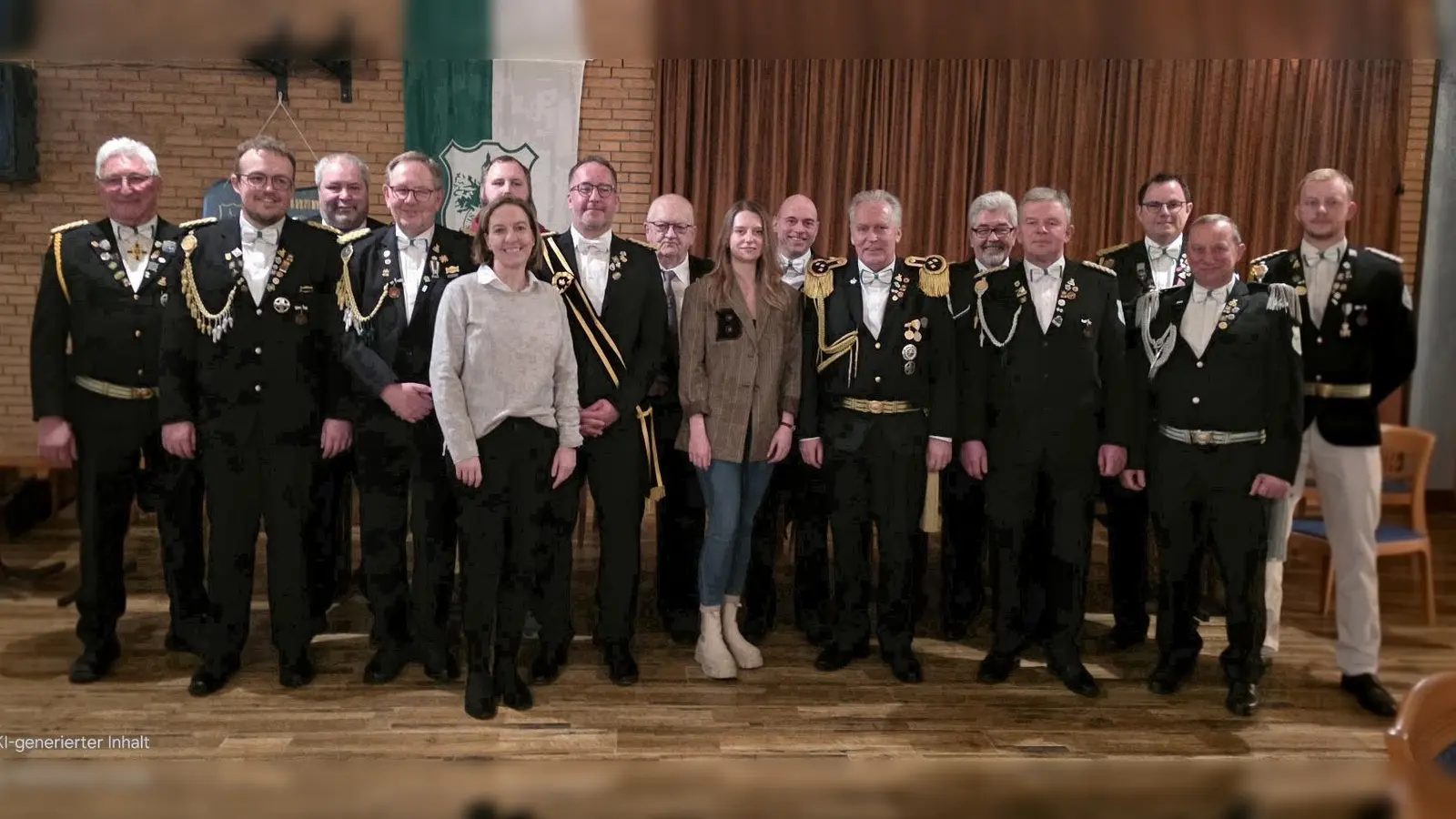 Ehrenspieß Martin Gruber, 2. Brudermeister Nico Albrecht, 2. Schießmeister Christian Schmitz, 1. Brudermeister Wolfgang Schröder, Damenoffizier Jung Enrico Voß, Offizierin für Öffentlichkeit Simone Becker, König Matthias Pirone, 1. Schießmeister Hans-Hermann Rolff, Kassiererin Kimberley Buch, Damenoffizier Alt Jörg von Heesen, Oberst Thomas Buch, ehem. 1. Brudermeister Christoph Schröder, Altspieß Marco Becker, ehem. Altspieß Markus Pollmeier, Adjutant Bernd Metz, Jungspieß Robin Plättner. (von links nach rechts) (Foto: Simone Becker)