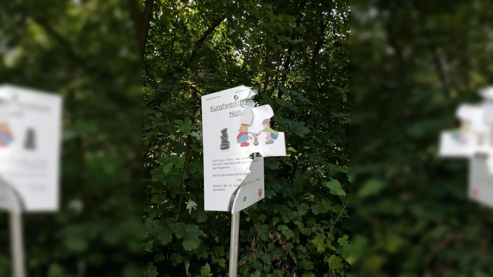 Ein Schild des Kinderbewegungsparcours wurde mutwillig zerstört. (Foto: Foto: Sabrina Kohlandt)