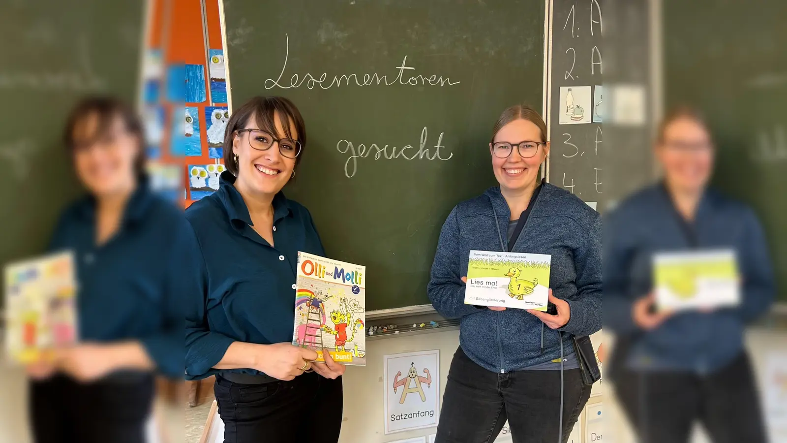 Anja Kurth vom ZEE und Nicole Reker (Ansprechpartnerin für das Lesementoring an der Ritterhofschule Polle und der Grundschule Ottenstein) laden dazu ein, das Lesementoring zu unterstützen. (Foto: ZEE)