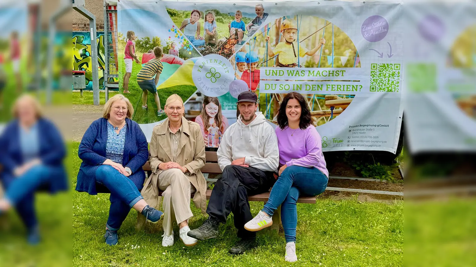Freuen sich über die Online-Freischaltung der neuen Aktion „FerienZEIT“ von Projekt Begegnung (v.l.): Astrid Weber, Uta Grote, Peter Kamischke-Funk und Sarah Austermühl. (Foto: Projekt Begegnung)