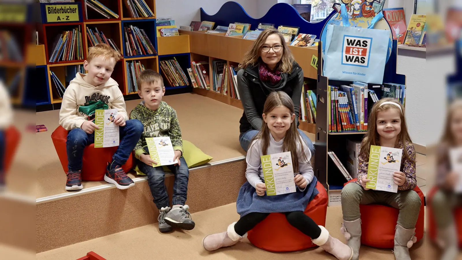 Die Vorschulkinder der KiTa Pusteblume (v.l.) Maximilian, Amar, Melija und Anna mit ihrer Erzieherin Anja Knaup. (Foto: privat)
