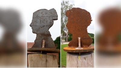 Kopf-Silhouetten im Ludowinengarten Bökendorf: Mehrmals weilten Annette von Droste-Hülshoff und Ludwig Emil Grimm in hiesiger Gegend. (Foto: Bernhard Aufenanger)