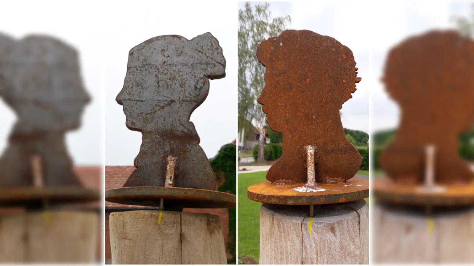 Kopf-Silhouetten im Ludowinengarten Bökendorf: Mehrmals weilten Annette von Droste-Hülshoff und Ludwig Emil Grimm in hiesiger Gegend. (Foto: Bernhard Aufenanger)