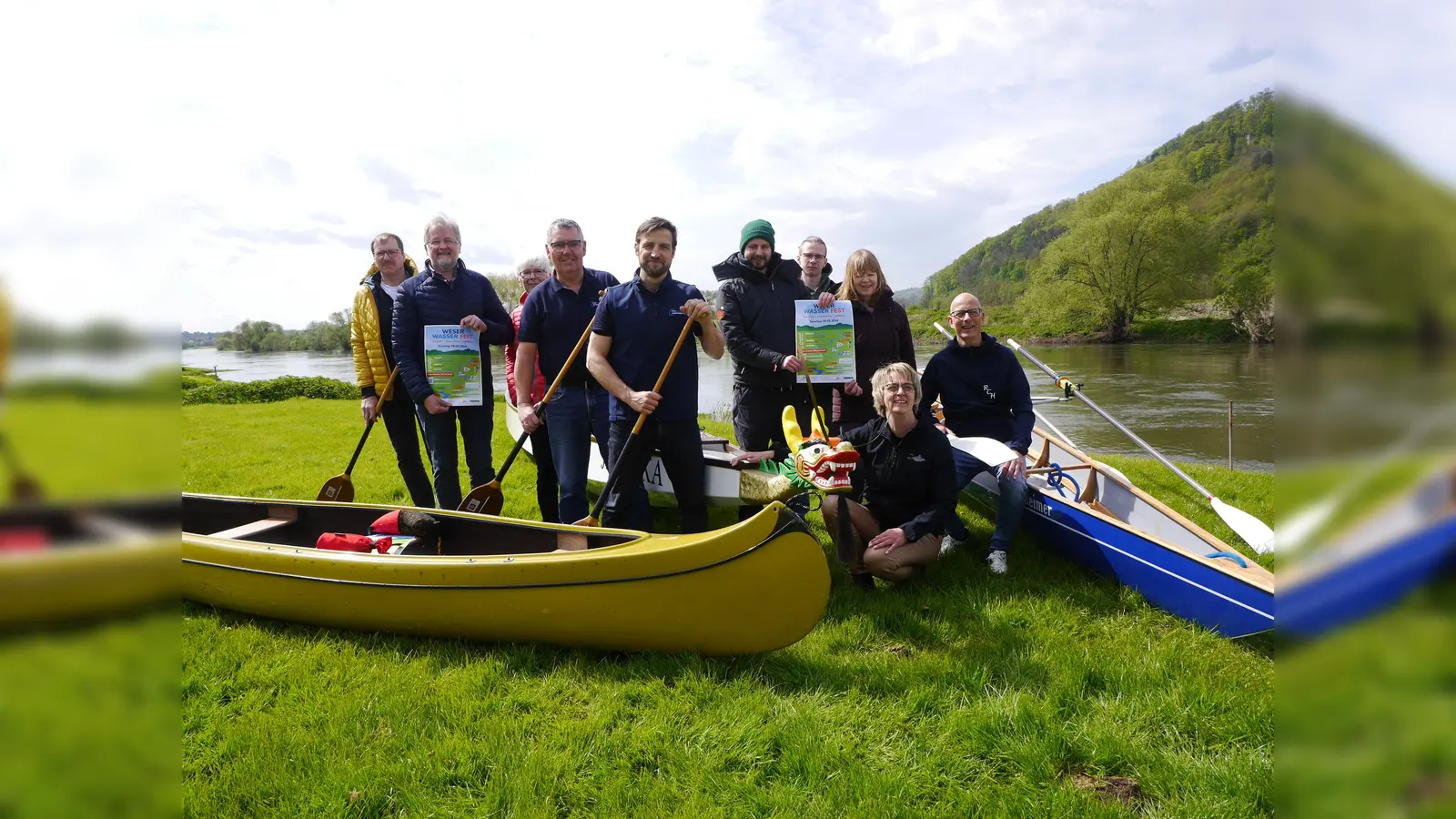 Freuen sich auf rege Teilnahme beim ersten Weser-Wasser-Fest (v.l.): Wolfgang Bast (Wassersport Höxter), Roland Merker und Elke Dewender (Stadtsportverband Höxter), Wolfgang Jacob, Steve Sander, Moritz Kremer und Leander Heimes vom Kreissportbund Holzminden, Ulla Rössing (Ruderverein Höxter), Michaela Bast (Wassersport Höxter) und Sven Loewenich (Ruderclub Holzminden). (Foto: Kreissportbund Holzminden)