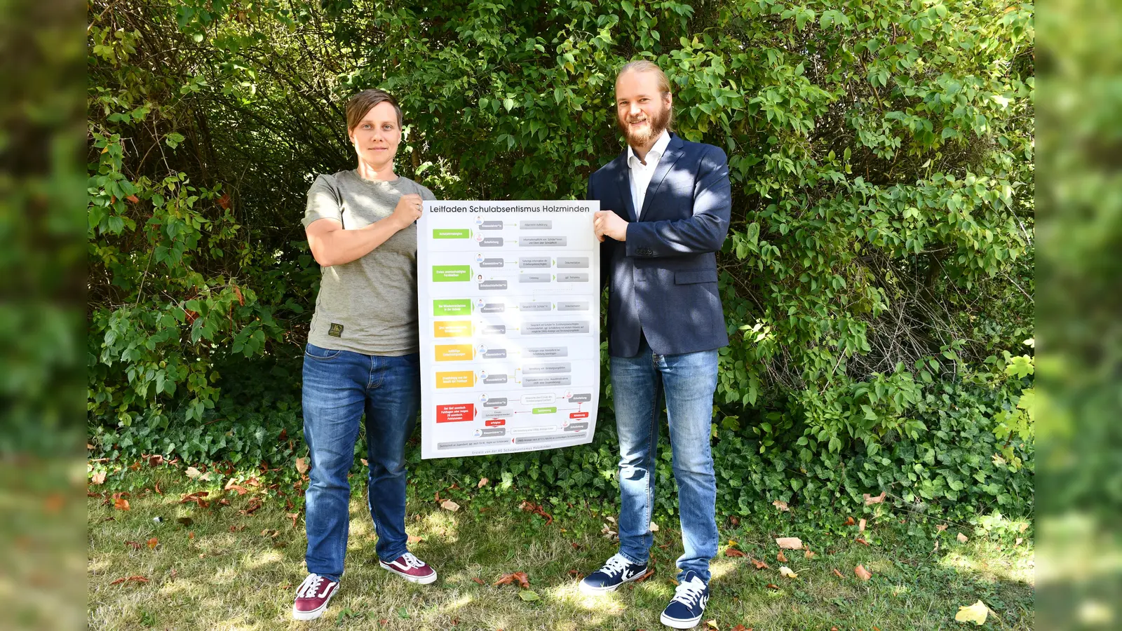 Nadja Schrader aus dem Bereich Bildung und Kultur des Landkreises Holzminden und Bildungskoordinator Stefan Isenberg wollen den Schulen ein Frühwarnsystem gegen den Schulabsentismus an die Hand geben. (Foto: Landkreis Holzminden)