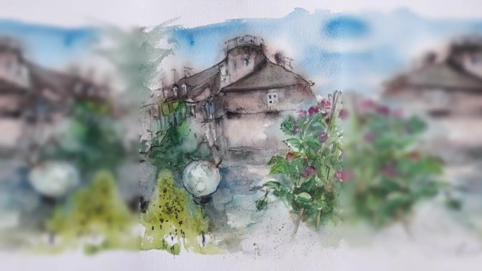 Aquarellzeichnung der Burg Herstelle. (Foto: Foto: Monika Reiter)