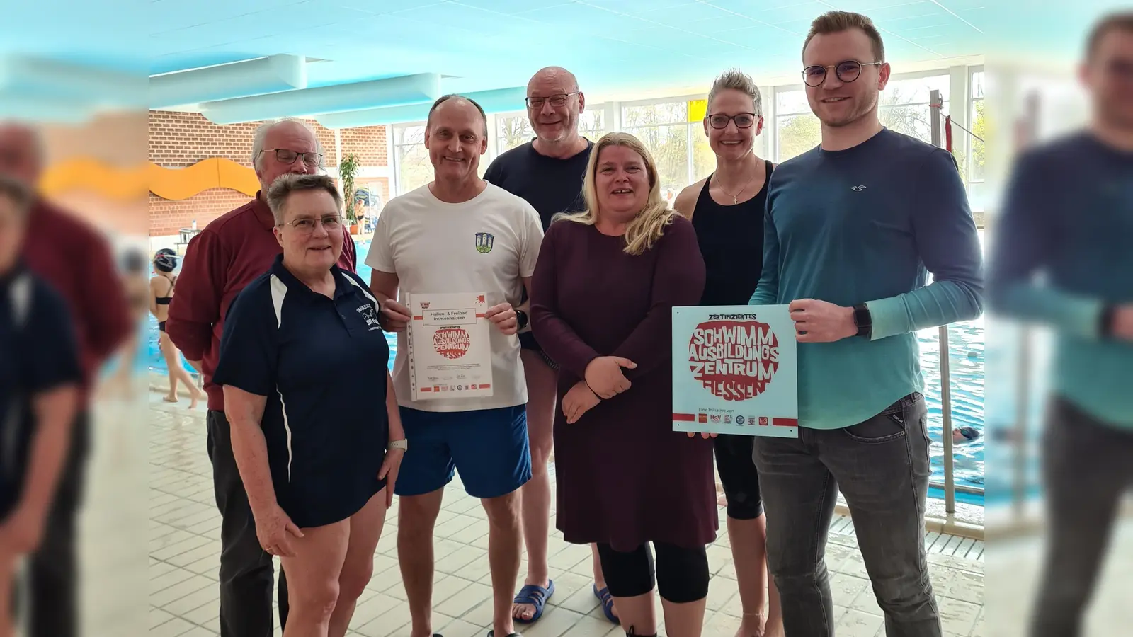 Edelgard Behrje-Lieberknecht (SSG und TSV), Axel Dietrich (Vizepräsident hessischer Schwimmverband), Betriebsleiter Thomas Chwalek, Peter Desel (TSV), Michaela Fisseler-Weinrich (BDS Landesverband Hessen), Isabell Wacker (SSG) und Fachbereichskoordinator Steffen Meywirth.  (Foto: privat)