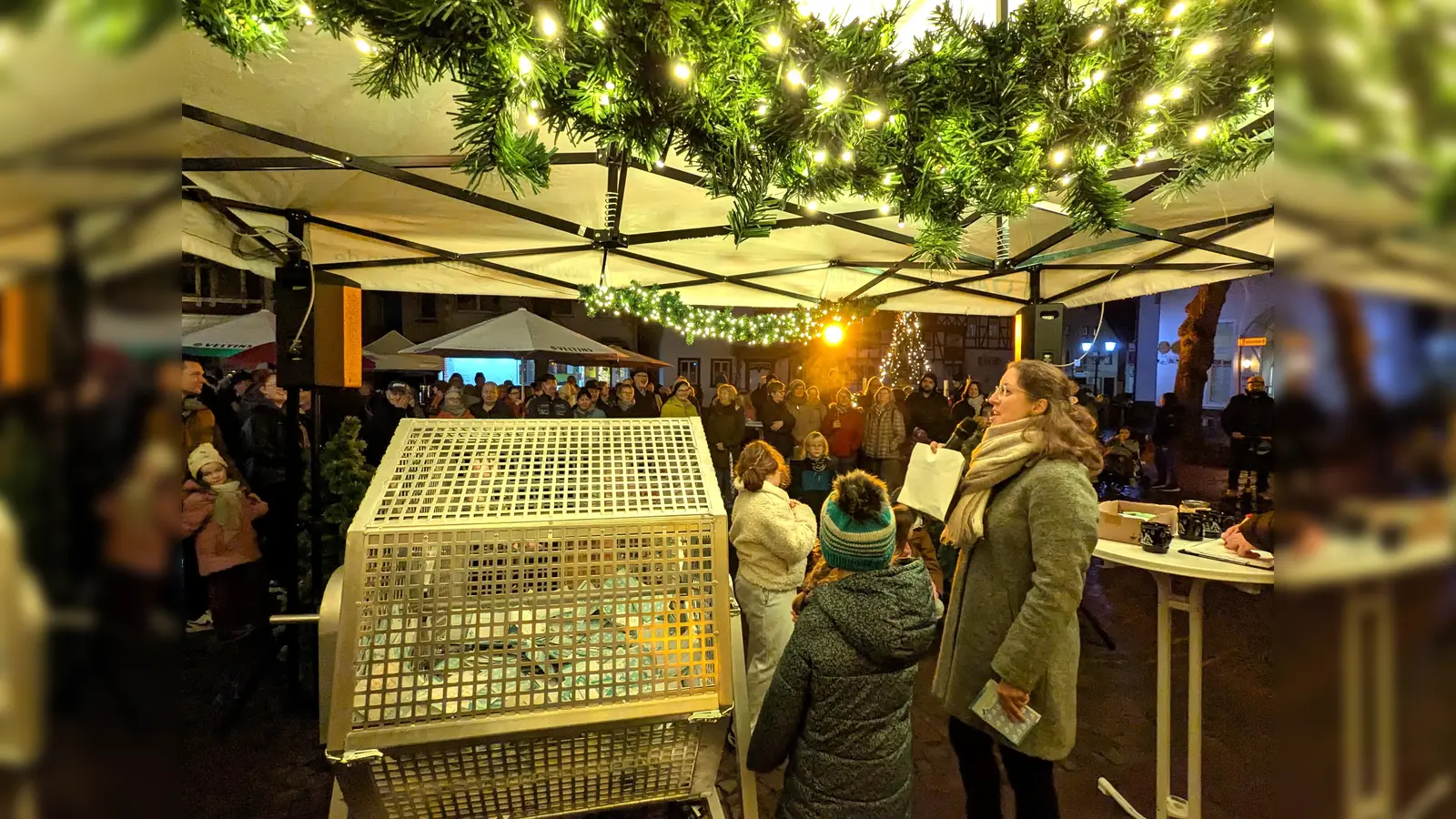 Das Verlosungsteam von Beverungen Marketing zog auf dem gut gefüllten Rathausplatz die 87 Gewinnkarten des Beverunger Weihnachtspiels.<br> (Foto: Beverungen Marketing)