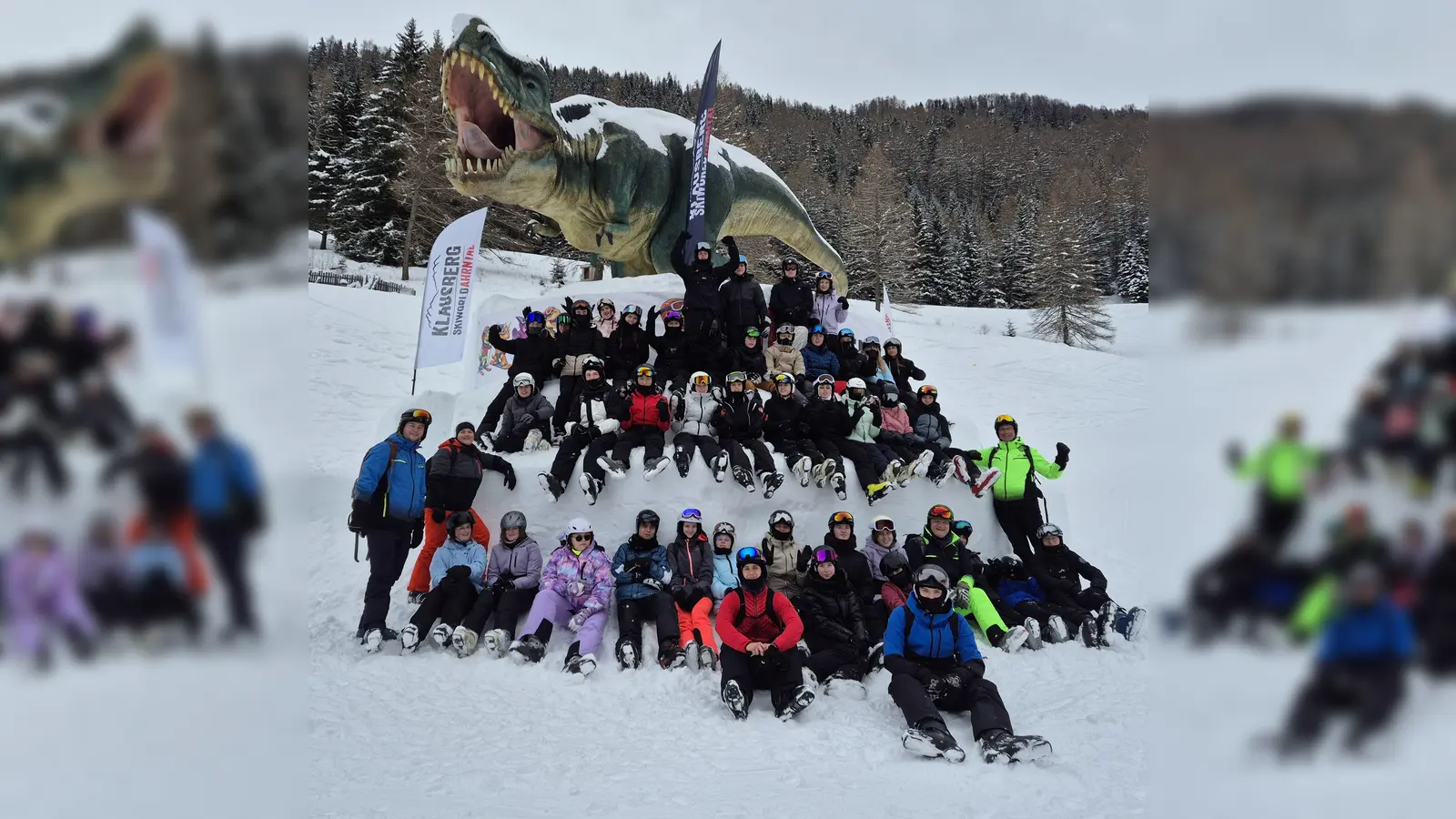 Die Skifahrergruppe am Klausberg im Dinoland. (Foto: privat)