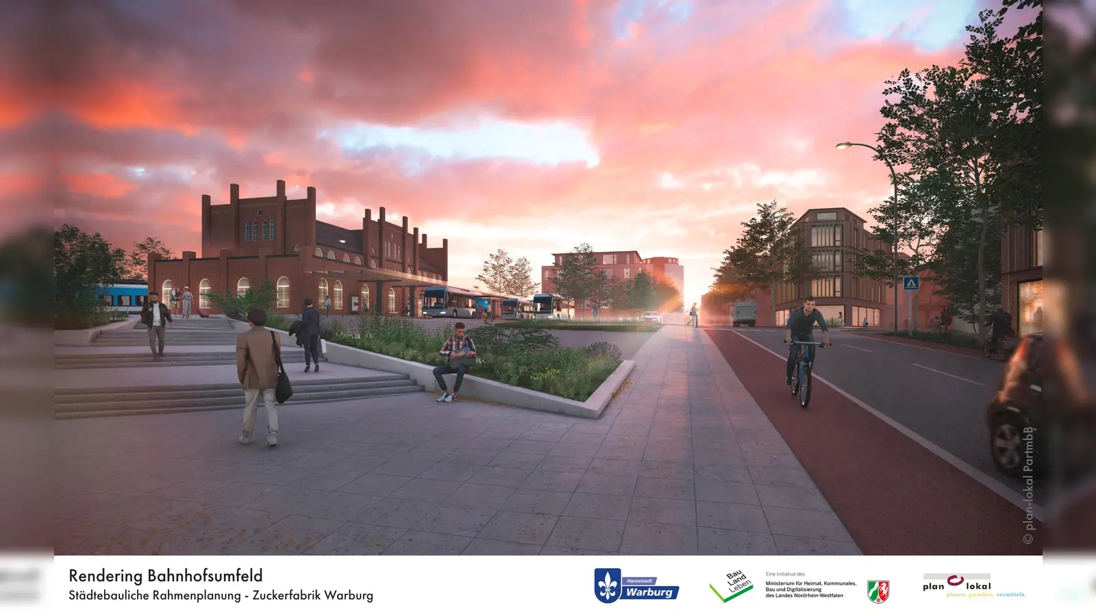 Rendering des Bahnhofsumfeldes im Rahmen der städtebaulichen Rahmenplanung des Geländes der ehem. Zuckerfabrik. (Foto: plan-lokal PartmbP)