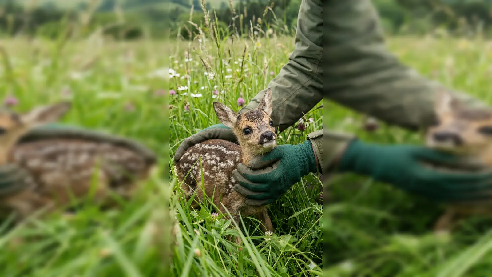Wird ein Kitz entdeckt, wird es vorsichtig geborgen. (Foto: Rehkitzrettung)