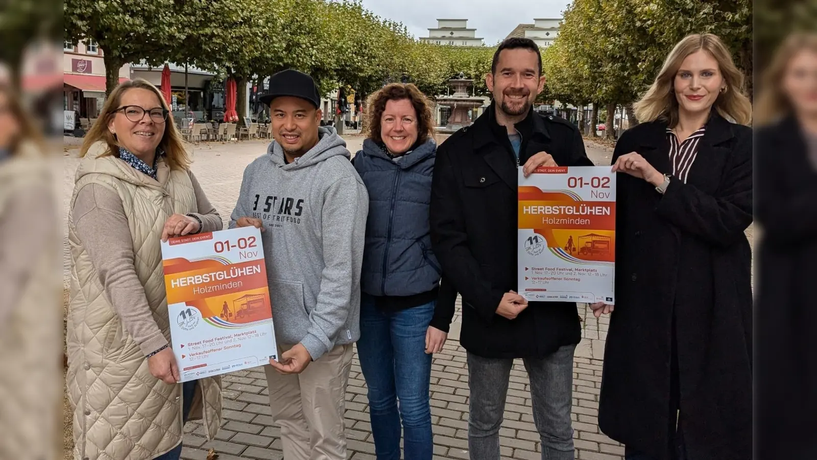 V.l.: Inga Schaper (Teamleitung Eventmanagement, Stadtmarketing Holzminden GmbH), Marc Gonzaga (Foodtruck „3 Stars“), Isabell Adam (Teamleitung PR &amp; Marketing, Stadtmarketing Holzminden GmbH), Benjamin Beineke (2. Vorsitzender des Werbekreis Holzminden e.V.) und Sarah Krause (Marketing und PR Stadtwerke Holzminden GmbH). (Foto: Stadtmarketing Holzminden GmbH)