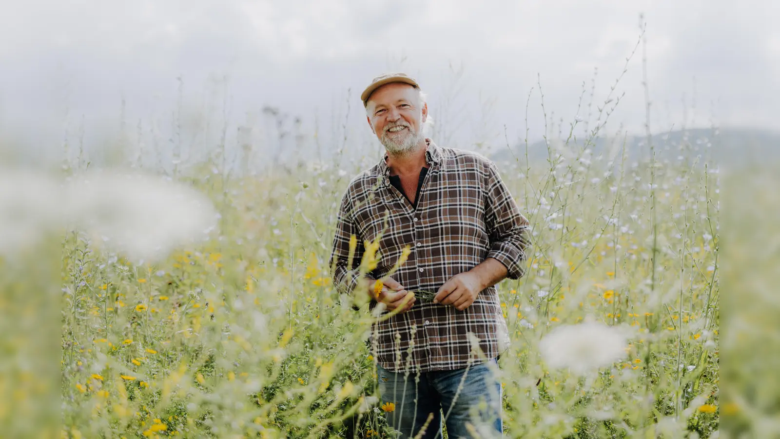 Rembert Ostermann, Naturschutzbeauftrager der Ölmühle Solling, führt Interessierte zur Blühwiese der Bio-Manufaktur. (Foto: Maike Wittreck)