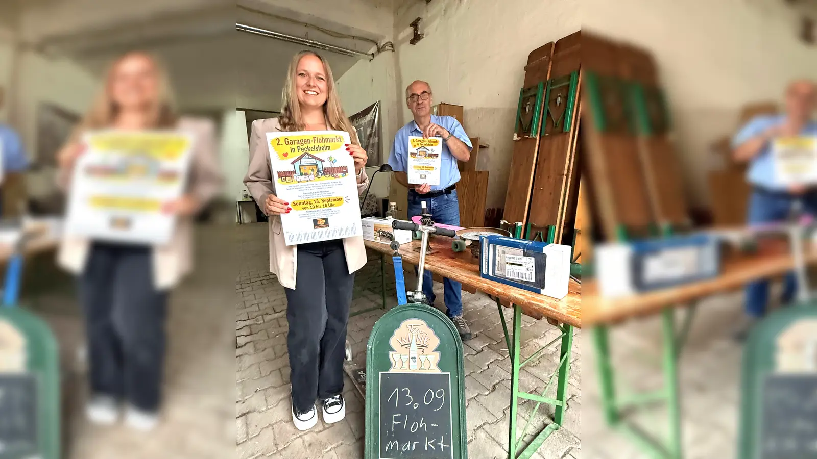 Seltene Stücke gibt es auf dem Garagenlohmarkt. Vanessa Halekoh und Willibernd Schröder organisieren für die Zukunftsinitiative Peckelsheim die Aktion. (Foto: privat)