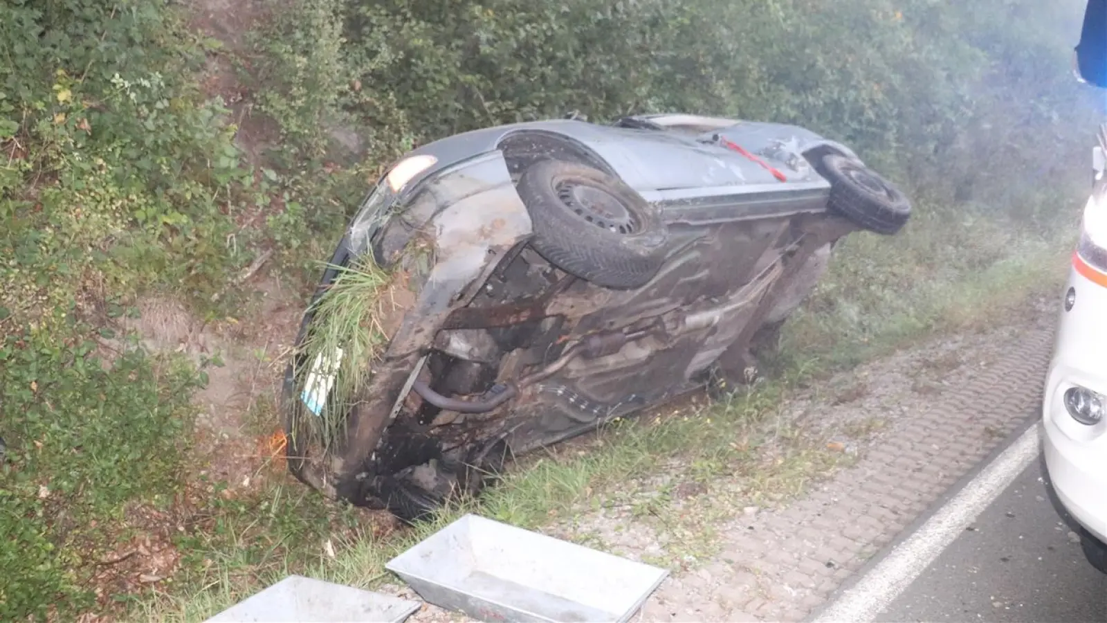 Die Unfallwagen kam im Straßengraben zum Liegen.  (Foto: Polizei)