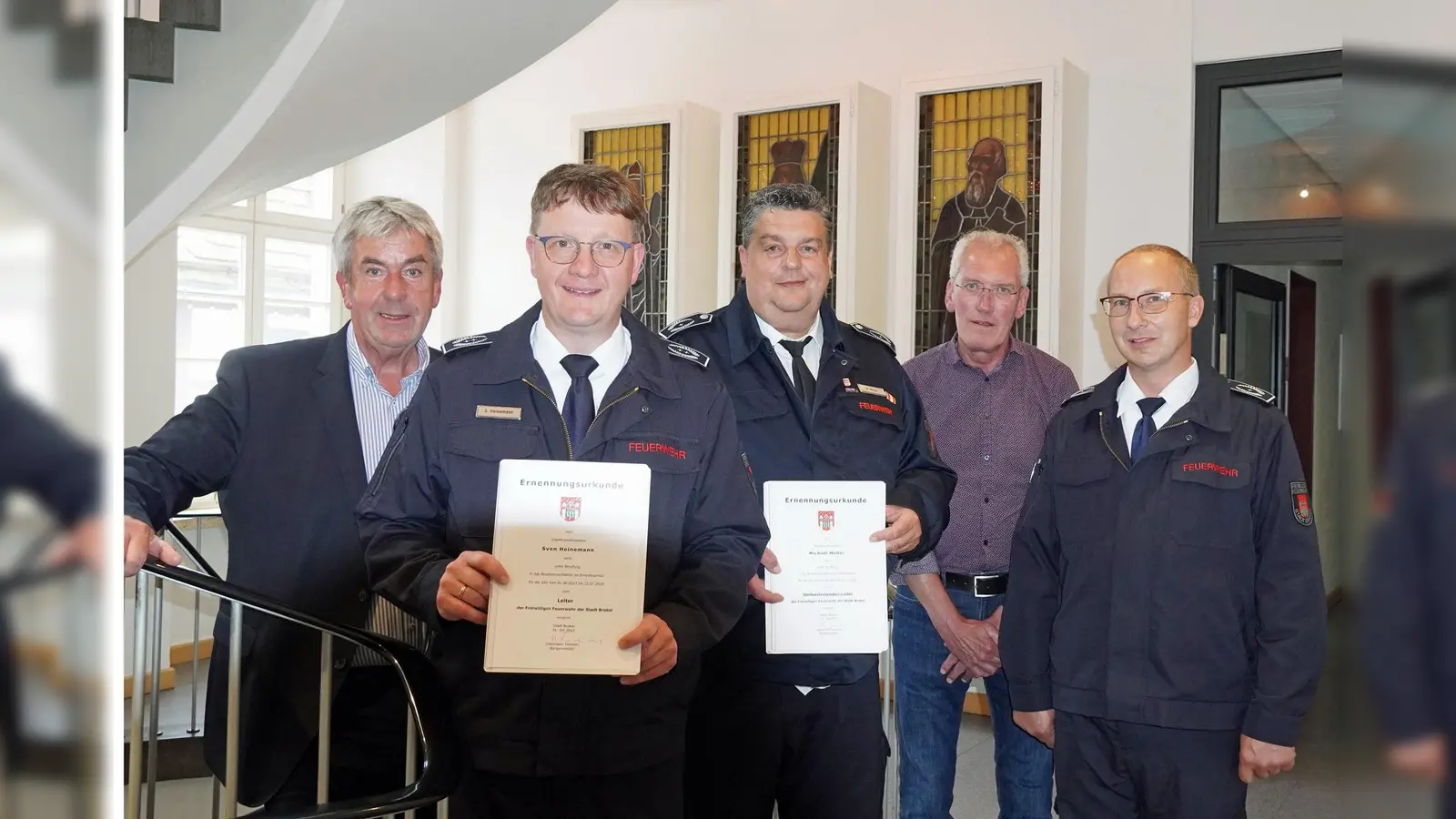V.l.: Bürgermeister Hermann Temme, Sven Heinemann, Michael Müller, Norbert Loermann und Heiner Krug. (Foto: Stadt Brakel)