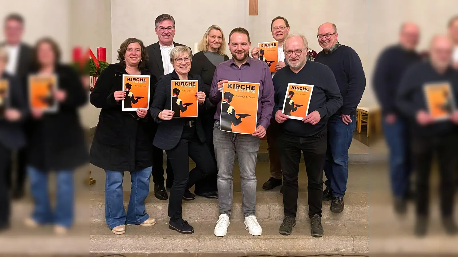 Diakon i.A. Frank Schubert (v.l.n.r.), Pfrn. Patrizia Müller, Pfrn. Astrid Neumann, Pfr. Tim Wendorff, Pfrn. Christiane Zina, Pfr. Gunnar Wirth, Pfr. Volker Walle und Pfr. Holger Nolte-Guenther laden in der Auferstehungskirche in Brakel mit dem Programm von Kirche á la carte ein. (es fehlt im Bild Pfr. Uwe Neumann) (Foto: ev. Kirche )