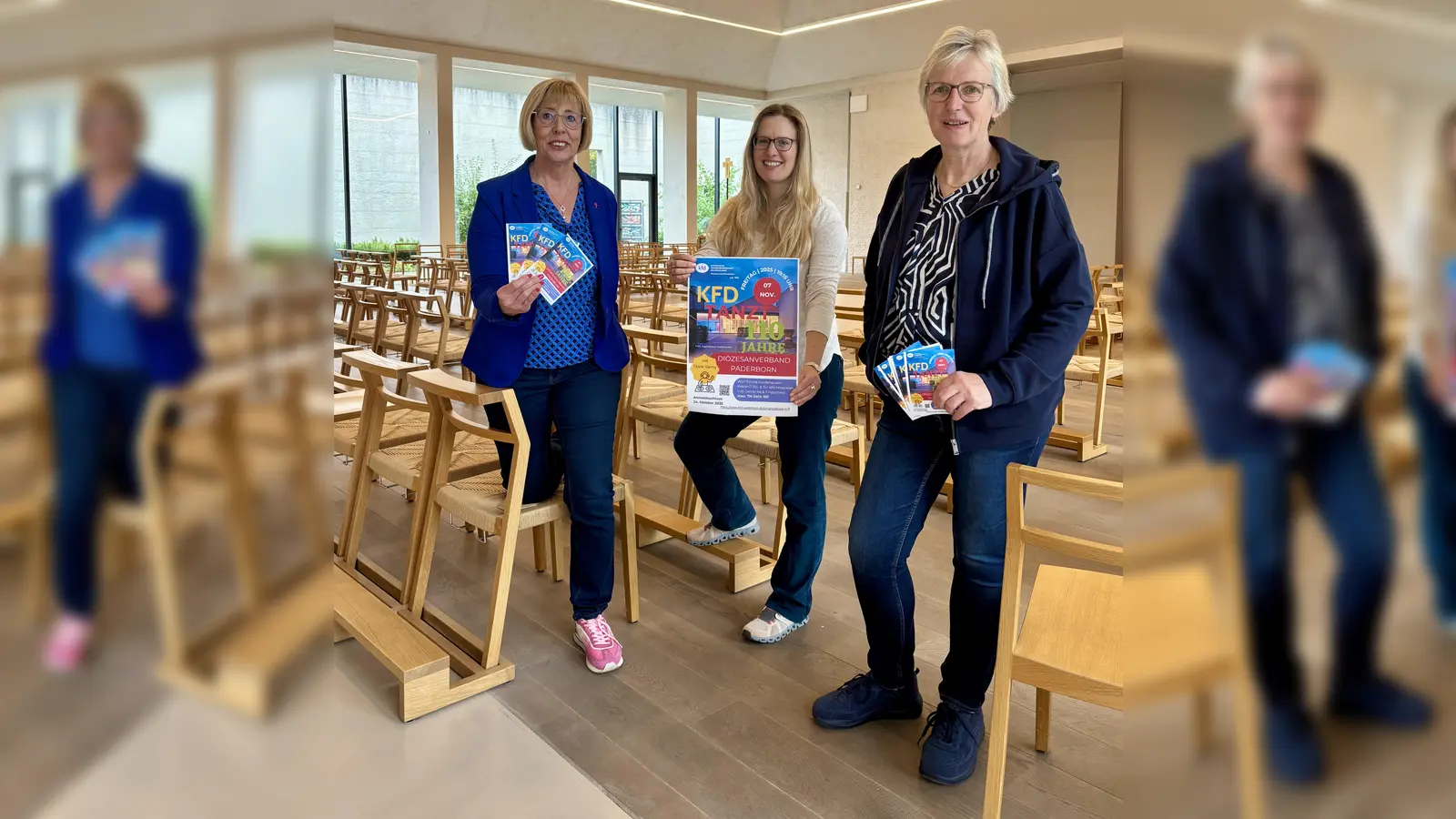 Gabriele Kaufhold, Miriam Beine und Ursula Graskemper (v.l.) aus dem kfd-Diözesanleitungsteam freuen sich auf die besondere Geburtstagsparty „kfd tanzt“ in der Kirche in Hardehausen. (Foto: privat)