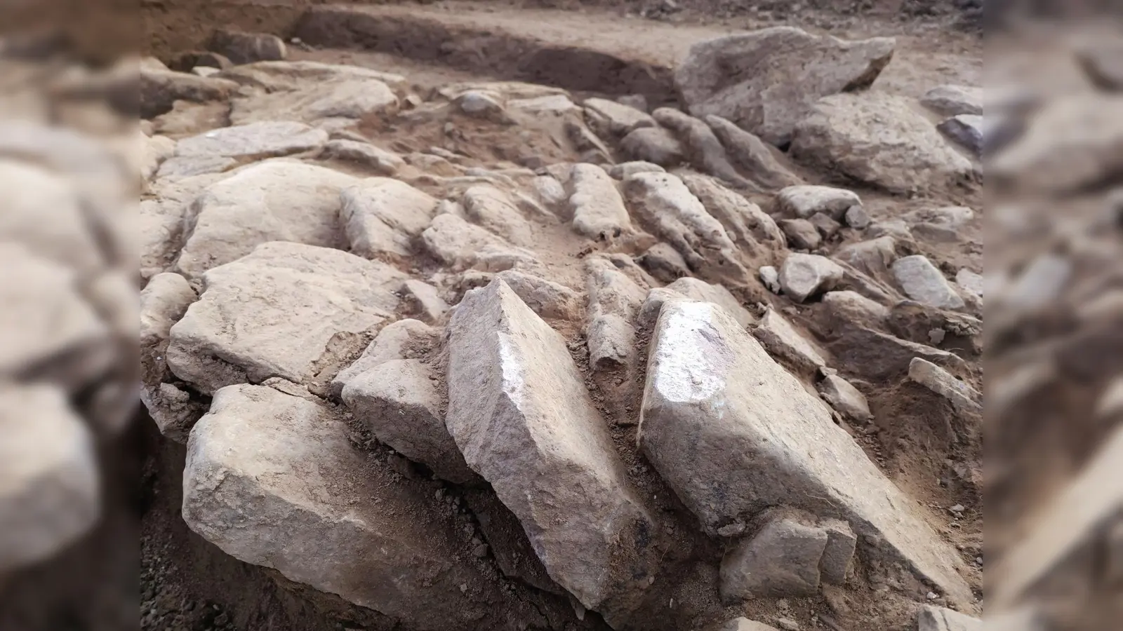 Aufwendig mit senkrechten Sandsteinen gepflastert war der breite Hellweg, auf dem sich zwei Pferdefuhrwerke begegnen konnten und der sogar seitliche Gehwege und Entwässerungsgräben hatte. Hier sind die Steine durch tiefes Pflügen in der Vergangenheit gekippt. (Foto: Huxarium Gartenpark Höxter)