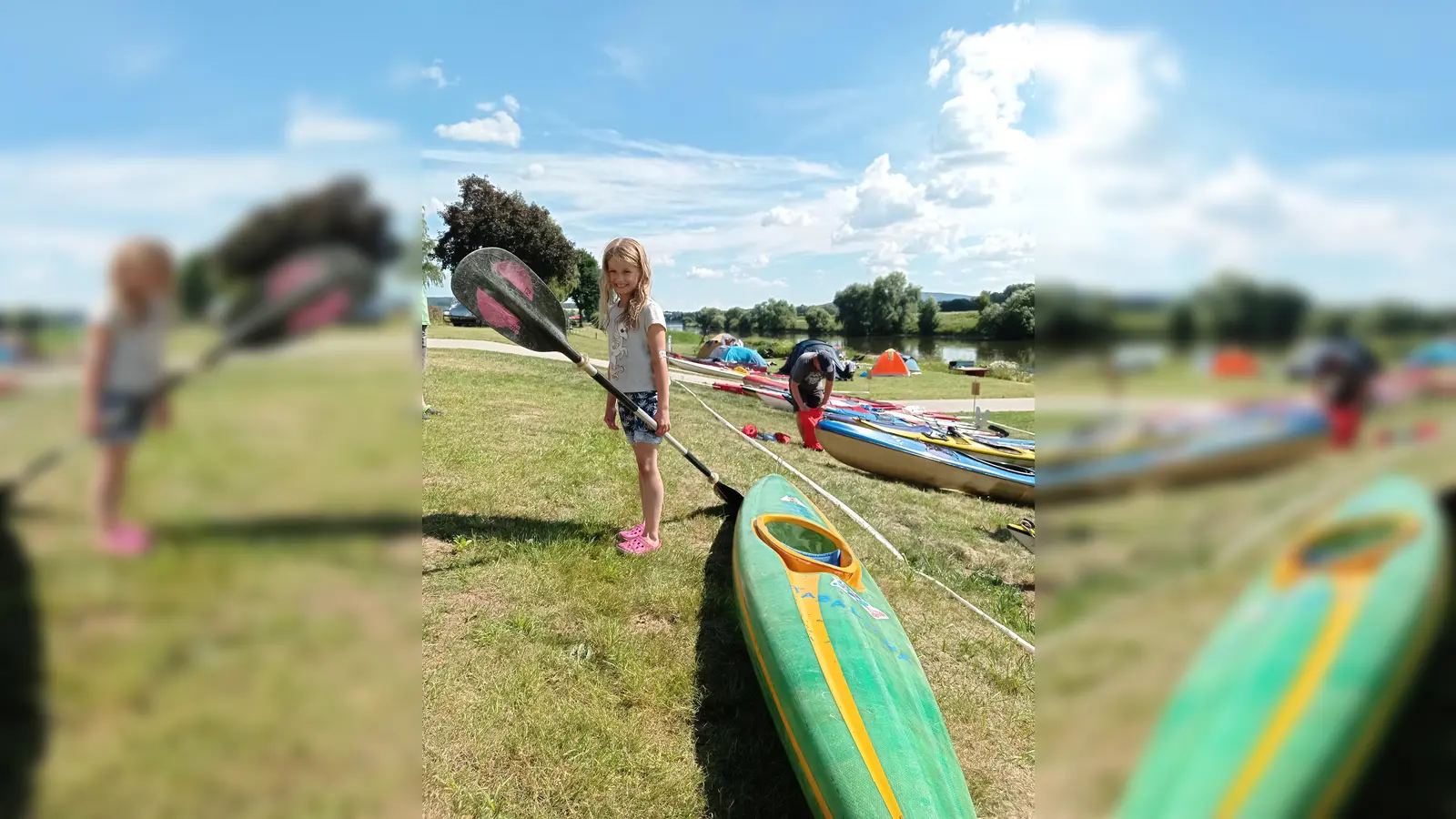 Kristin Krumwiede mit ihrem Boot Tabaluga am Ziel beim Wassersport Höxter. (Foto: Michaela Bast)